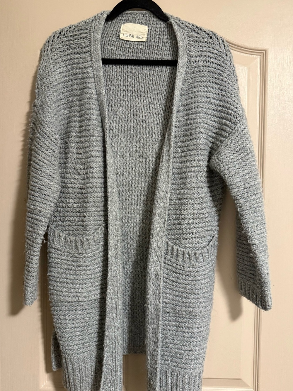 Light Gray Open-Front Longline Knit Cardigan